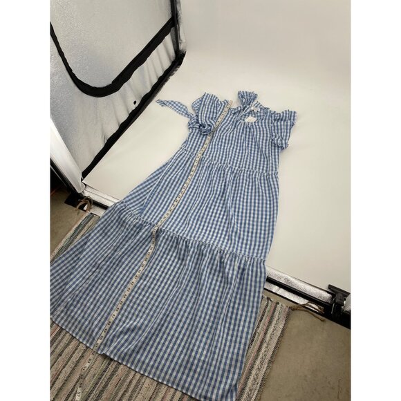 NWT Mud Pie Womens Medium Gingham Ruffle Sleeve Tiered Maxi Dress Blue Cottage - Picture 9 of 9